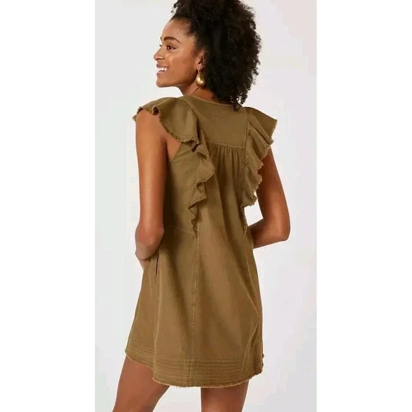 NWOT Anthropologie Pilcro‎ Moss Flutter Sleeve Button Front Tunic Dress Medium - Picture 3 of 15